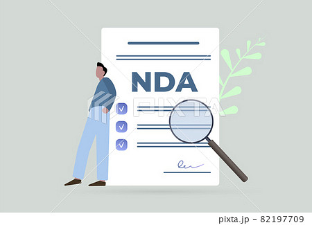 NDA - Non-Disclosure Agreement document concept illustration. Employee and employer contracts. Agreement form, signature and checkmarks icon. Proprietary confidentiality privacy information document. NDA - Non-Disclosure Agreement document concept illustration. Employee and employer contracts. Agreement form, signature and checkmarks icon. Proprietary confidentiality privacy information document. 82197709