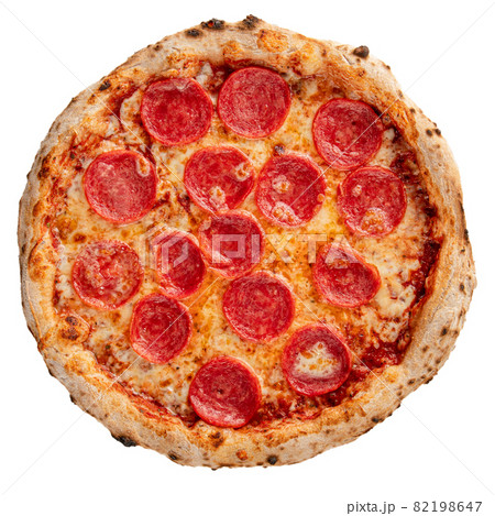 Isolated pepperoni pizza with salami Isolated pepperoni pizza with salami 82198647