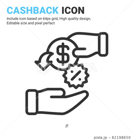 Cashback icon design outline style isolated on white background. Vector illustration money refund, return money, return on investment sign symbol icon concept for mobile payment, purchases and project 82198650