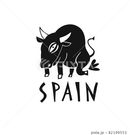 Vector hand drawn symbol of Spain. Travel illustration of Spain bull. Hand drawn lettering illustration. Spanish landmark logo Vector hand drawn symbol of Spain. Travel illustration of Spain bull. Hand drawn lettering illustration. Spanish landmark logo 82199553