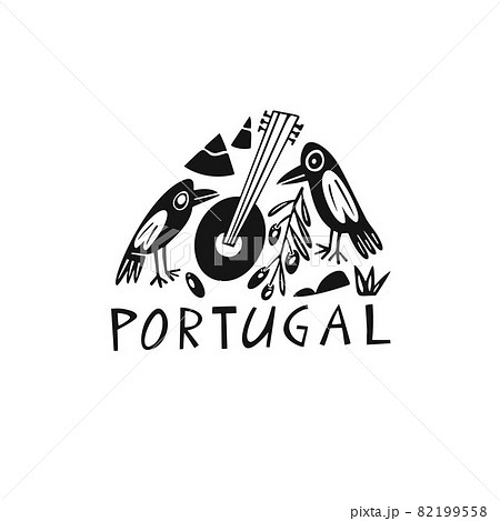 Vector hand drawn symbol of Portugal. Travel illustration of Portuguese signs. Hand drawn lettering illustration. Portuguese landmark logo 82199558