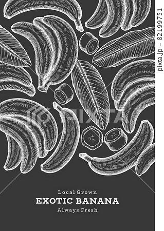 Hand drawn sketch style banana banner. Organic fresh fruit vector illustration on chalk board. Retro exotic fruit design template 82199751