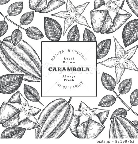Hand drawn sketch style carambola banner. Organic fresh fruit vector illustration. Retro fruit design template Hand drawn sketch style carambola banner. Organic fresh fruit vector illustration. Retro fruit design template 82199762
