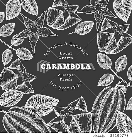 Hand drawn sketch style carambola banner. Organic fresh fruit vector illustration on chalk board. Retro fruit design template 82199773