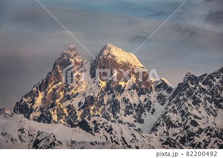 View of Mount Ushba. located in the Svaneti region of Georgia. Travel. 82200492