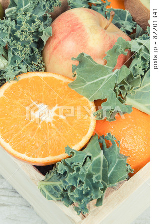Fresh ripe fruits and vegetables. Diet and healthy nutrition concept 82201341