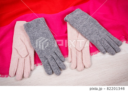 Warm womanly gloves and shawl for using in autumn or winter 82201346