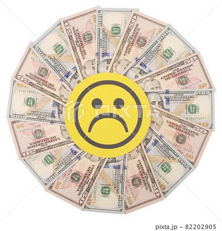 Sad smile faces on mandala kaleidoscope from money. 82202905