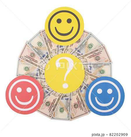 Question mark between smiley and sad smiley on mandala kaleidoscope from money. 82202909