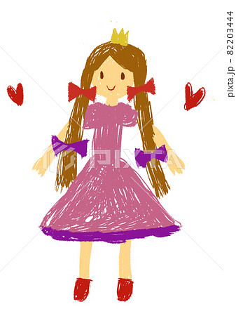 子供がクレヨンで描いたようなお姫様のお人形の手描きイラスト クリスマスや絵画コンクール等に のイラスト素材 3444