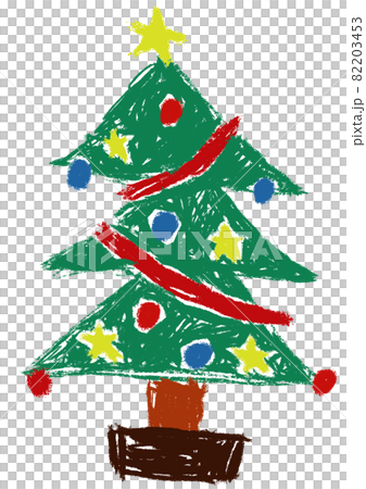 用蠟筆劃的看起來像孩子的聖誕樹手繪插圖（用於聖誕節插圖、圖標等） 82203453