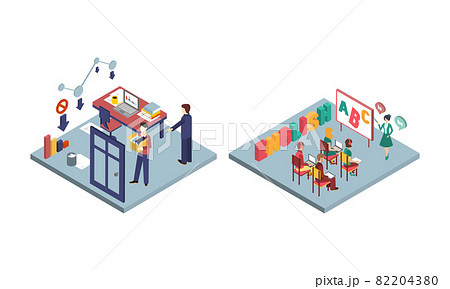 Language Course and Job Quit or Dismissal Isometric Vector Set Language Course and Job Quit or Dismissal Isometric Vector Set 82204380