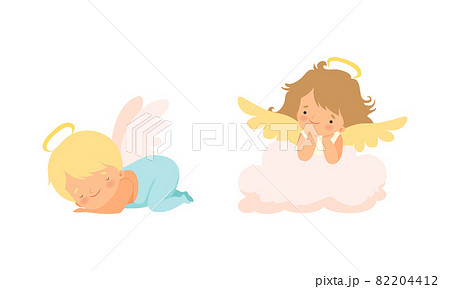 Cute Baby Angels with Nimbus and Wings Vector Set Cute Baby Angels with Nimbus and Wings Vector Set 82204412