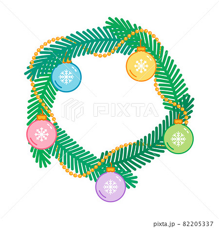 Christmas decorative wreath with colorful balls with snowflakes, christmas tree frame, vector Christmas decorative wreath with colorful balls with snowflakes, christmas tree frame, vector 82205337