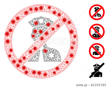 Polygonal Wire Frame No Entry Police Icon with Virus Elements 82205395