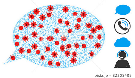 Polygonal Mesh Message Cloud Pictogram with Coronavirus Elements Polygonal Mesh Message Cloud Pictogram with Coronavirus Elements 82205405