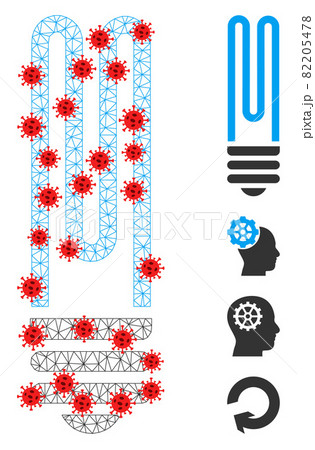 Polygonal Mesh Fluorescent Bulb Pictogram with Coronavirus Nodes 82205478