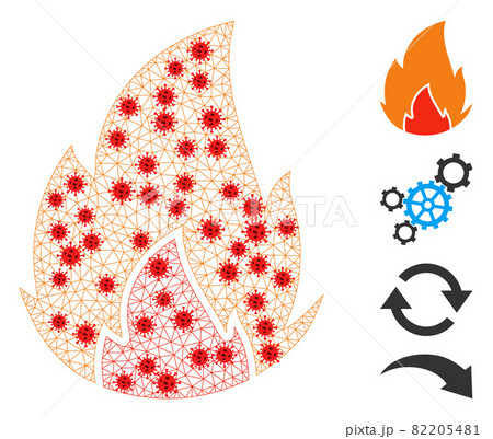 Polygonal Mesh Fire Pictogram with Covid Nodes Polygonal Mesh Fire Pictogram with Covid Nodes 82205481