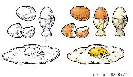 Fried Egg And Broken Shell Vintage Color のイラスト素材 5775