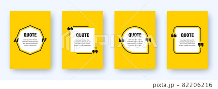 Set of modern yellow banners with quote frames. Speech bubbles with quotation marks. Blank text box 82206216