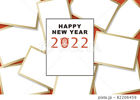 2022年 年賀状テンプレート「大盛りフォトフレーム」シリーズ　HAPPY NEW YEAR　お好きな添え書きを書き込めるスペース付きパターン