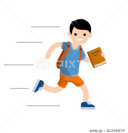 Boy run with book. Student goes to school. Boy run with book. Student goes to school. 82206674