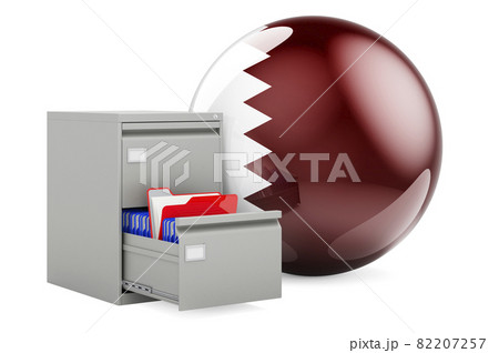 Database in Qatar, concept. Folders in filing cabinet with Qatari flag, 3D rendering 82207257