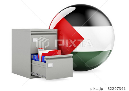 Database in Palestine, concept. Folders in filing cabinet with Palestinian flag, 3D rendering Database in Palestine, concept. Folders in filing cabinet with Palestinian flag, 3D rendering 82207341