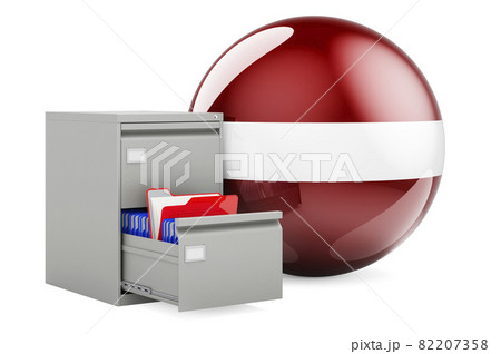 Database in Latvia, concept. Folders in filing cabinet with Latvian flag, 3D rendering 82207358