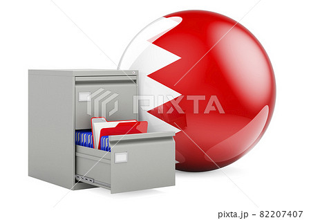 Database in Bahrain, concept. Folders in filing cabinet with Bahraini flag, 3D rendering 82207407