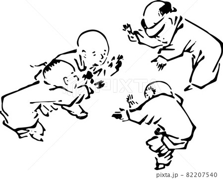 目隠し鬼をして遊ぶ子どもたち 82207540