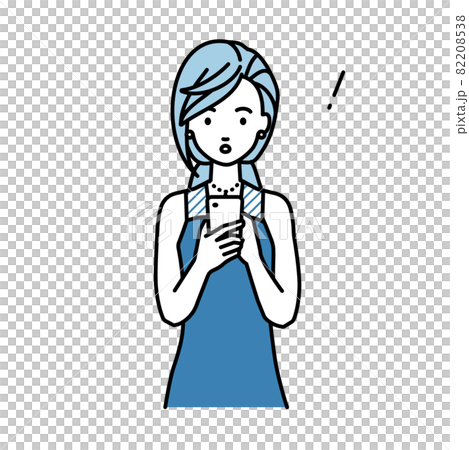 立ってスマートフォンを操作して何かに気づいて驚いたドレスの女性 82208538