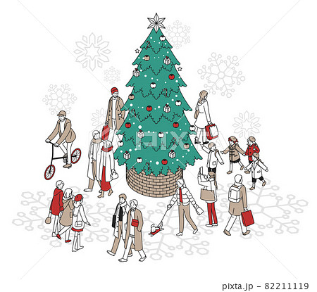 クリスマスイメージ　（クリスマスツリーと人々） 82211119