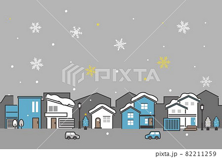 シンプルでかわいい冬の街並みのベクターイラスト素材 クリスマス 家のイラスト素材