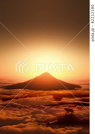 富士山の日の出と虎のイラスト素材