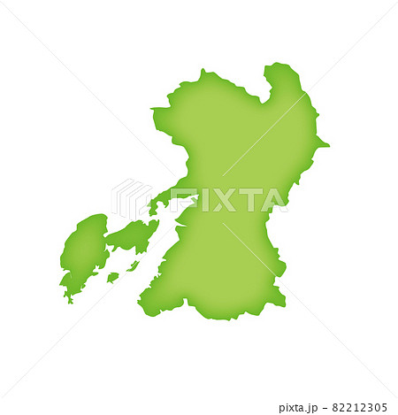 熊本県の地図 緑色の都道府県単位の地図のイラスト 地図シルエットのイラスト素材