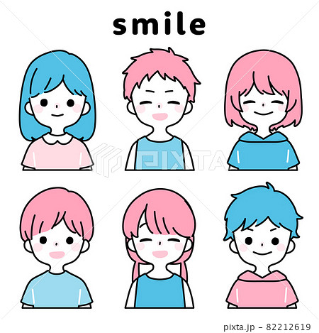 人物イラストセット_子供_笑顔_パステルカラー 人物イラストセット_子供_笑顔_パステルカラー 82212619