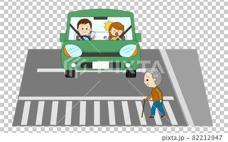 A driver who is looking at a smartphone and is unaware of pedestrians crossing 82212947