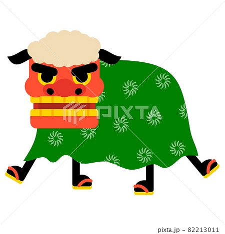 日本のお正月イメージイラスト素材 二人立の獅子舞 ベクターあり のイラスト素材