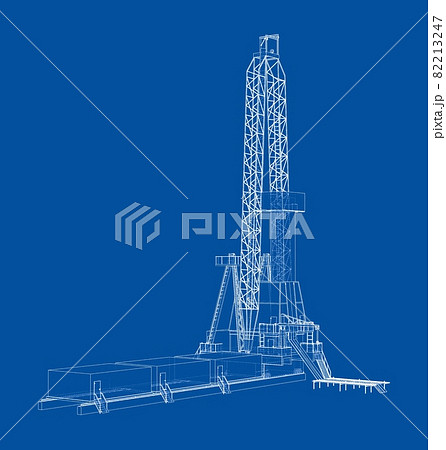 Oil rig. Vector rendering of 3d. Wire-frame style 82213247