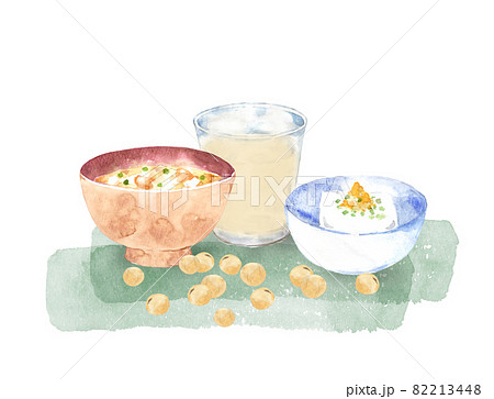 大豆と大豆製品　水彩イラスト 82213448