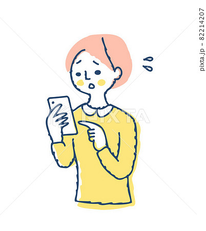 スマートフォンを見て困っている女性 82214207