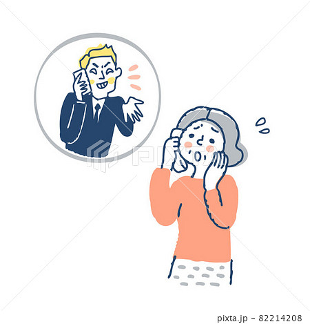 電話で詐欺被害にあうシニア女性 82214208