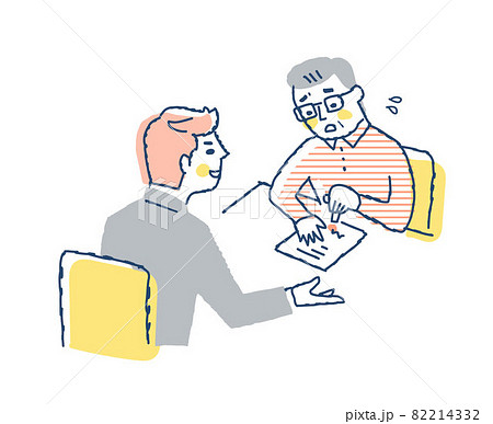 強引な契約を迫られて捺印している男性 強引な契約を迫られて捺印している男性 82214332
