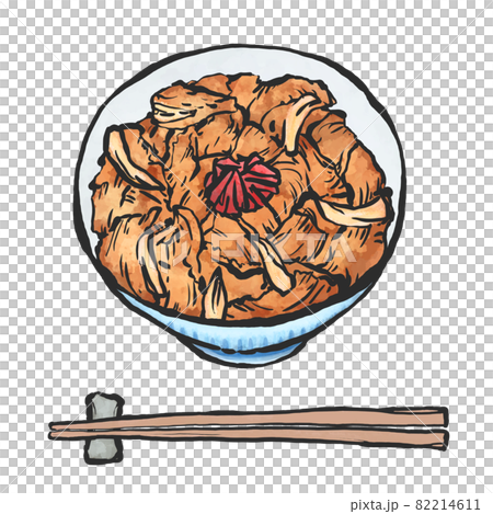 牛丼の手描き筆絵風イラストのイラスト素材