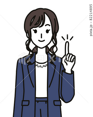 指差しポーズのオフィスカジュアルのコーデの女性のイラスト素材 2145