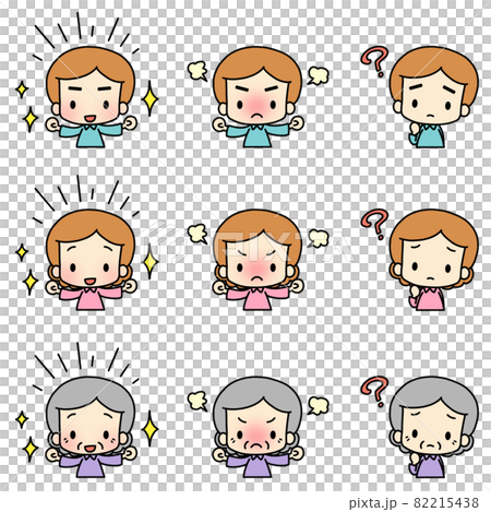 Illustrations of various facial expressions. Young people and the elderly. 82215438