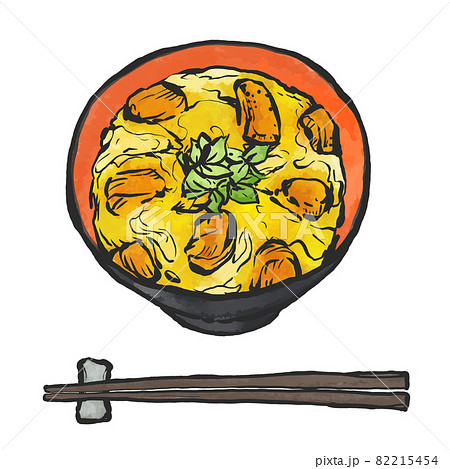 親子丼の手描き筆絵風イラスト 82215454