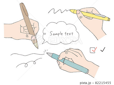 ペンを持つ手の手描きイラストセット カラー のイラスト素材
