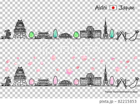 Simple line drawing set of cityscape of sightseeing spots in Aichi prefecture in spring Simple line drawing set of cityscape of sightseeing spots in Aichi prefecture in spring 82215853